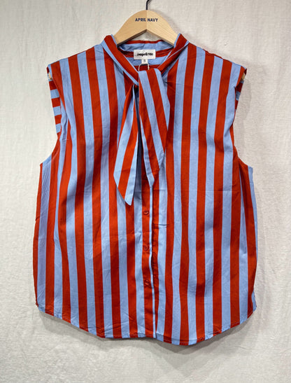 Cornflower Blue Stripe Tie-Neck Blouse