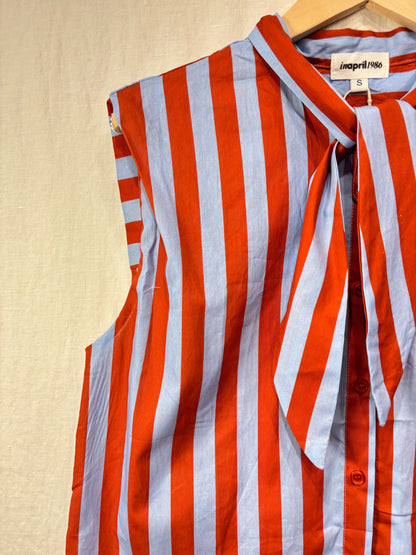 Cornflower Blue Stripe Tie-Neck Blouse