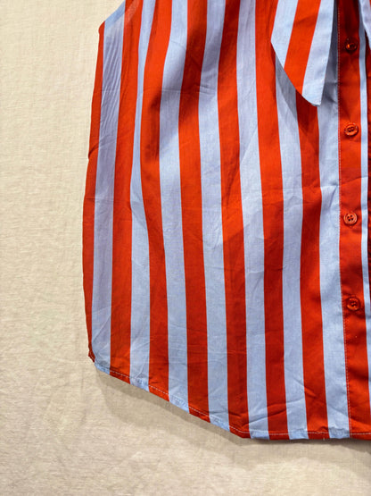 Cornflower Blue Stripe Tie-Neck Blouse
