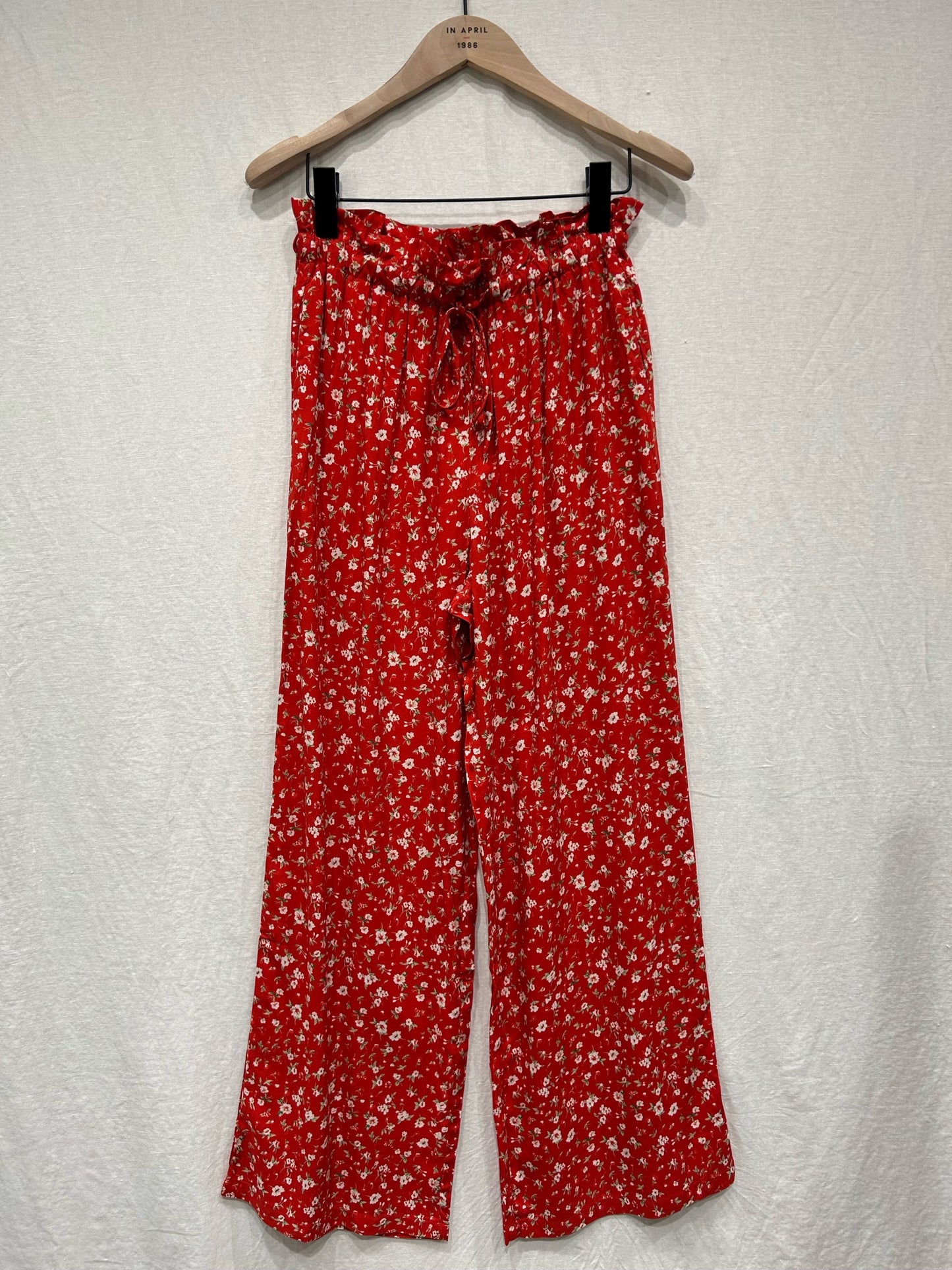 Red Ditsy Floral Trousers