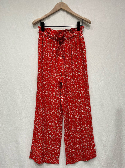 Red Ditsy Floral Trousers
