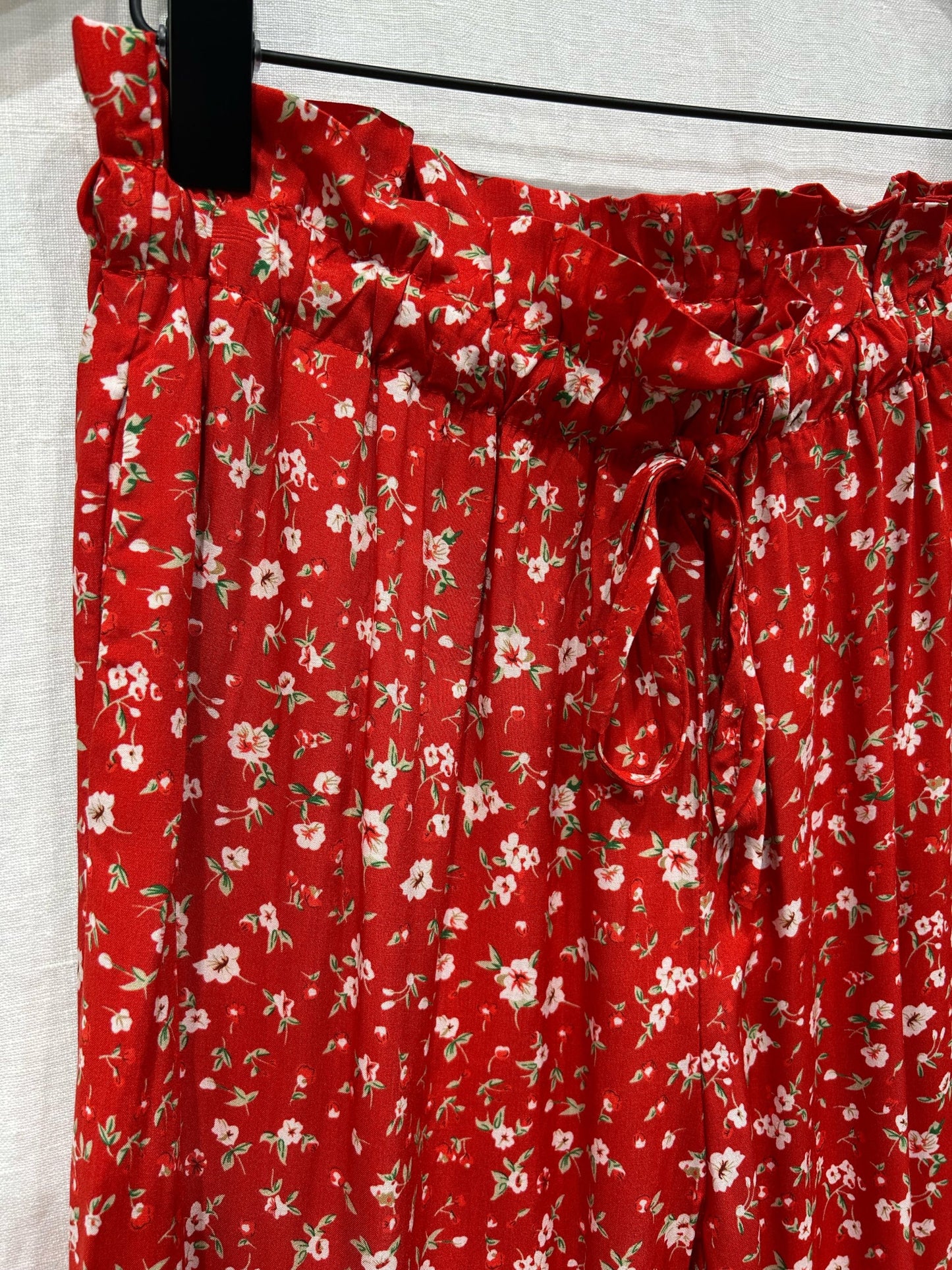 Red Ditsy Floral Trousers
