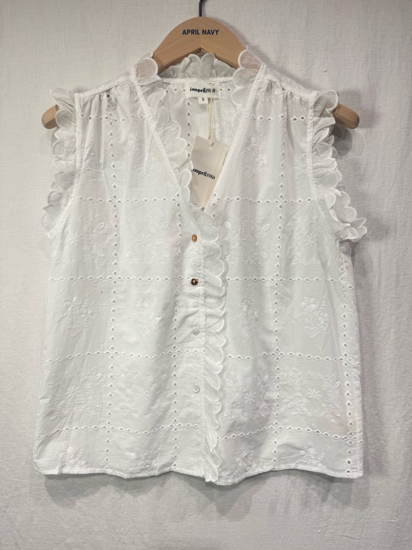 White Broderie Anglaise Frill Sleeve Blouse