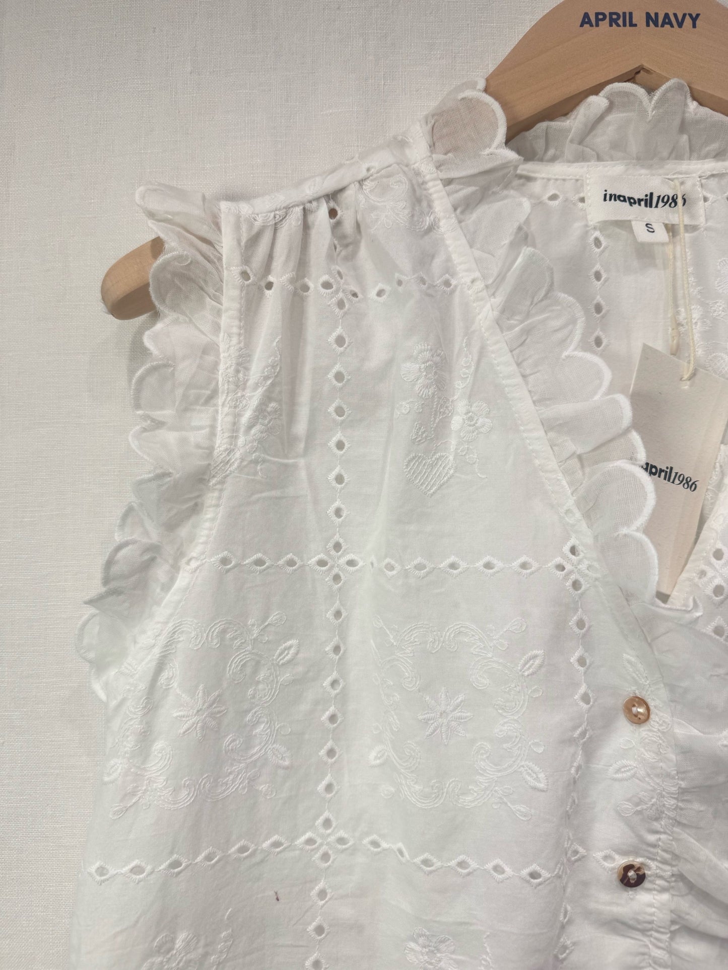 White Broderie Anglaise Frill Sleeve Blouse