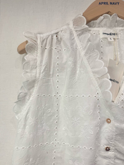 White Broderie Anglaise Frill Sleeve Blouse