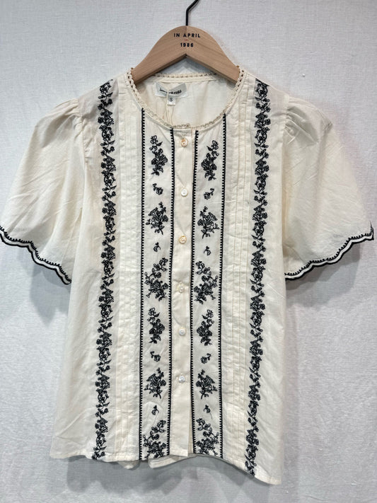 Cream Embroidered Puff Sleeve Blouse