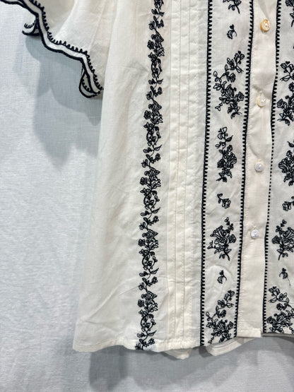 Cream Embroidered Puff Sleeve Blouse