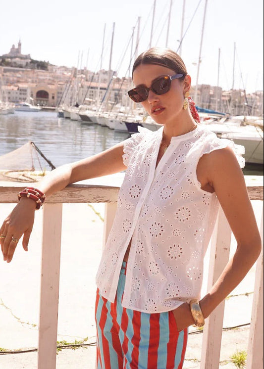 White Floral Broderie Anglaise Blouse