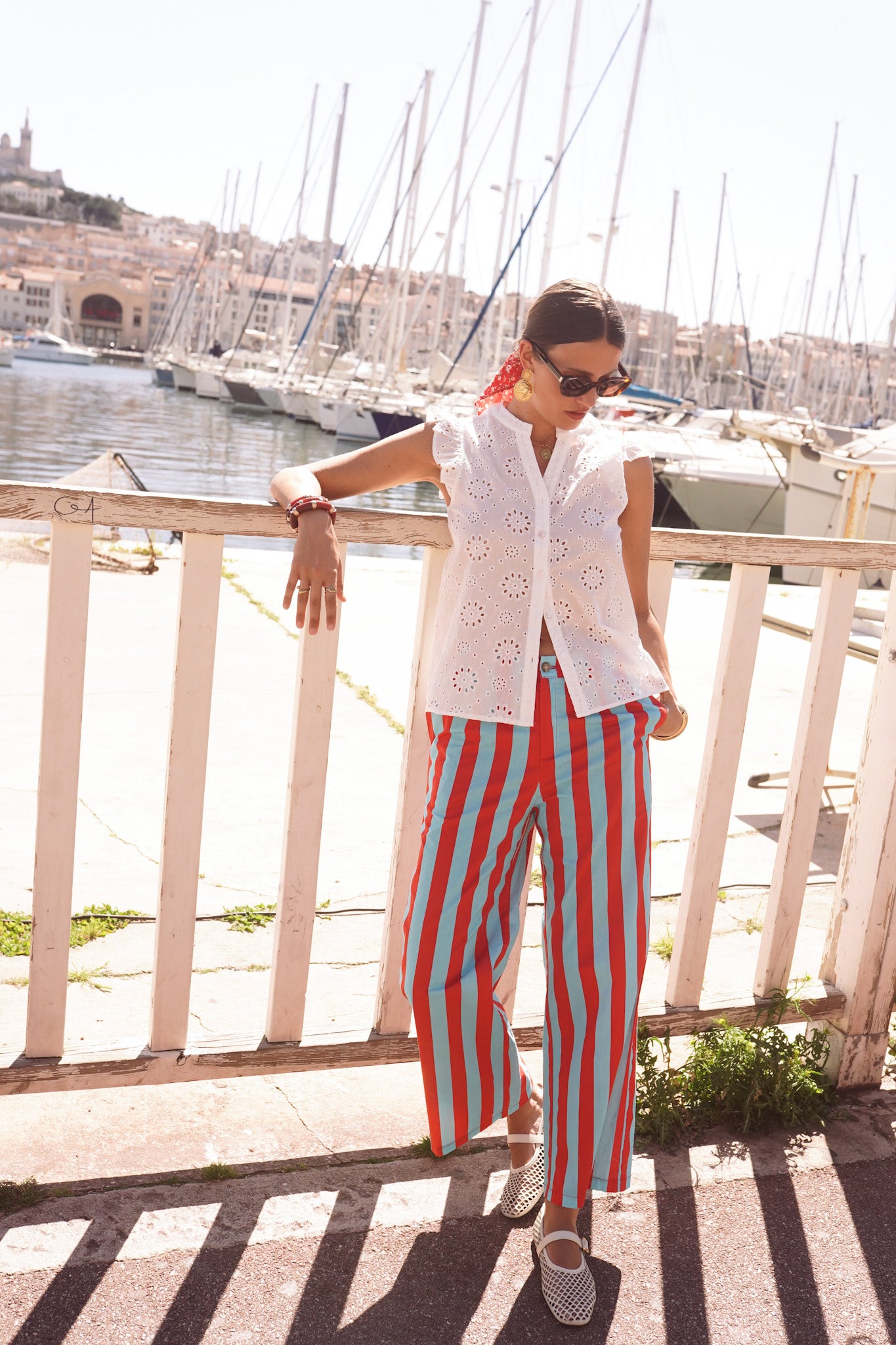 Red/Turquoise Blue Stripe Trousers