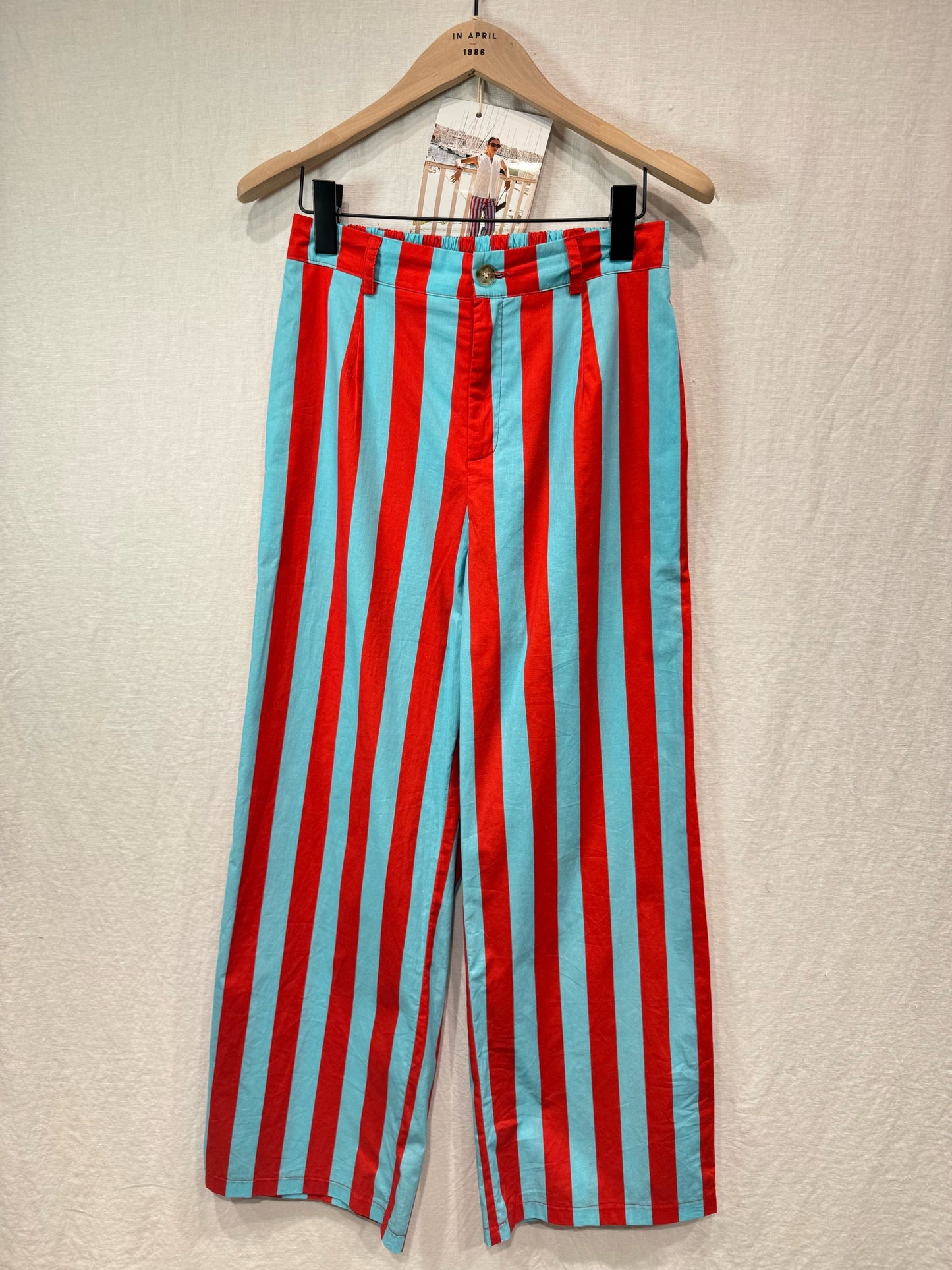 Red/Turquoise Blue Stripe Trousers