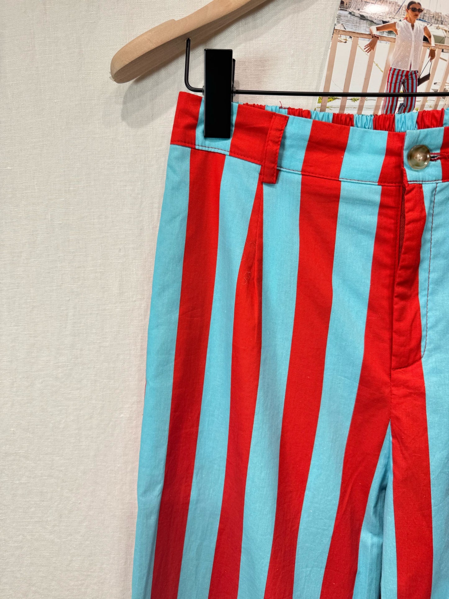 Red/Turquoise Blue Stripe Trousers