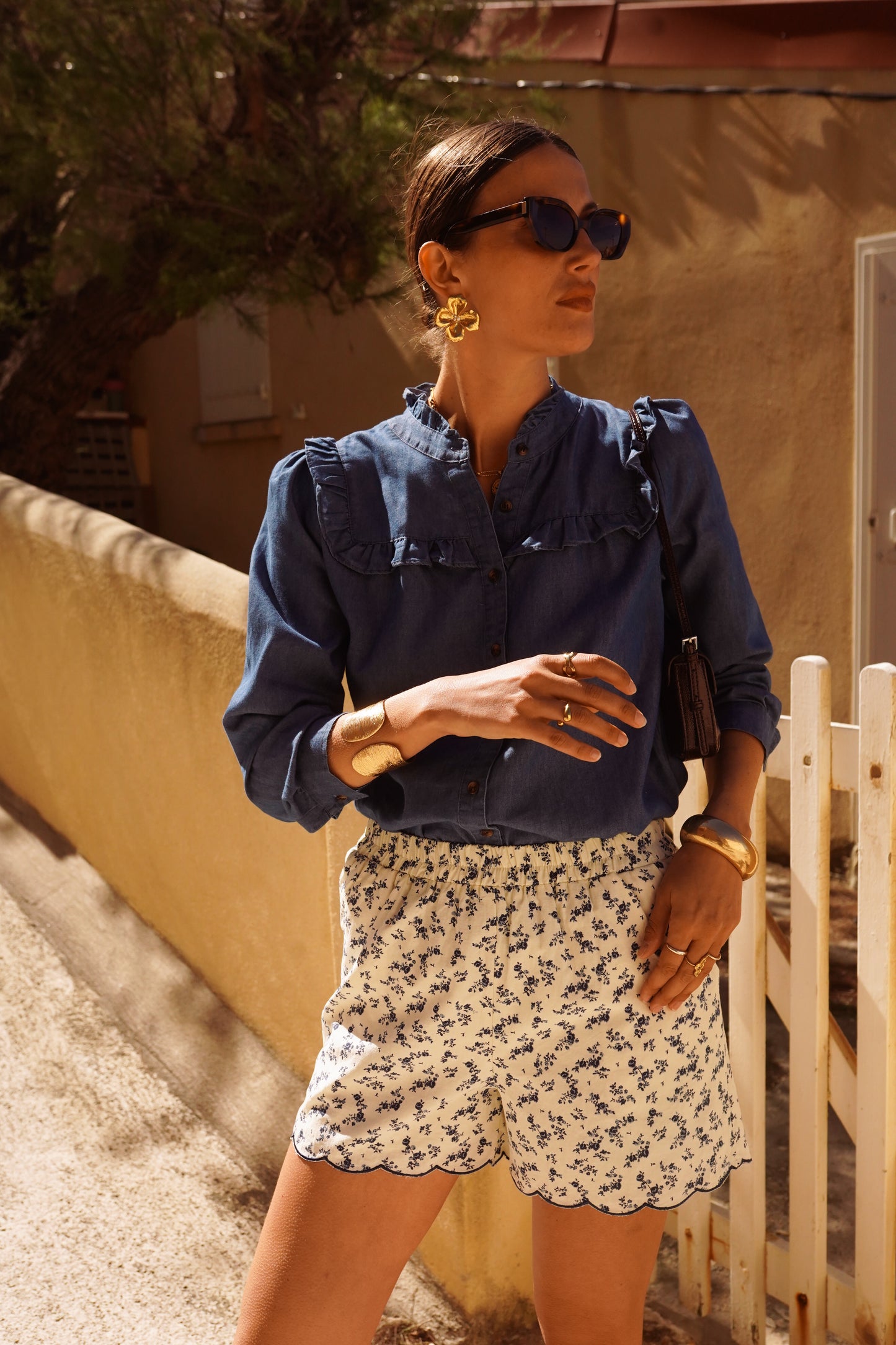 Denim Frill Detail Blouse