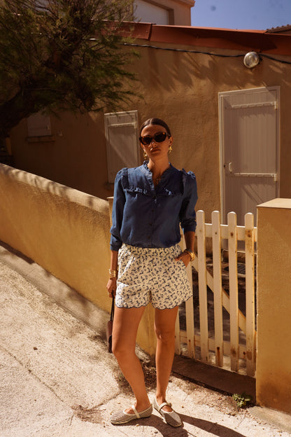 Denim Frill Detail Blouse