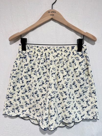 Navy Floral Scalloped Edge Shorts
