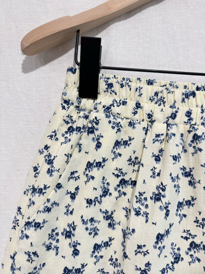 Navy Floral Scalloped Edge Shorts
