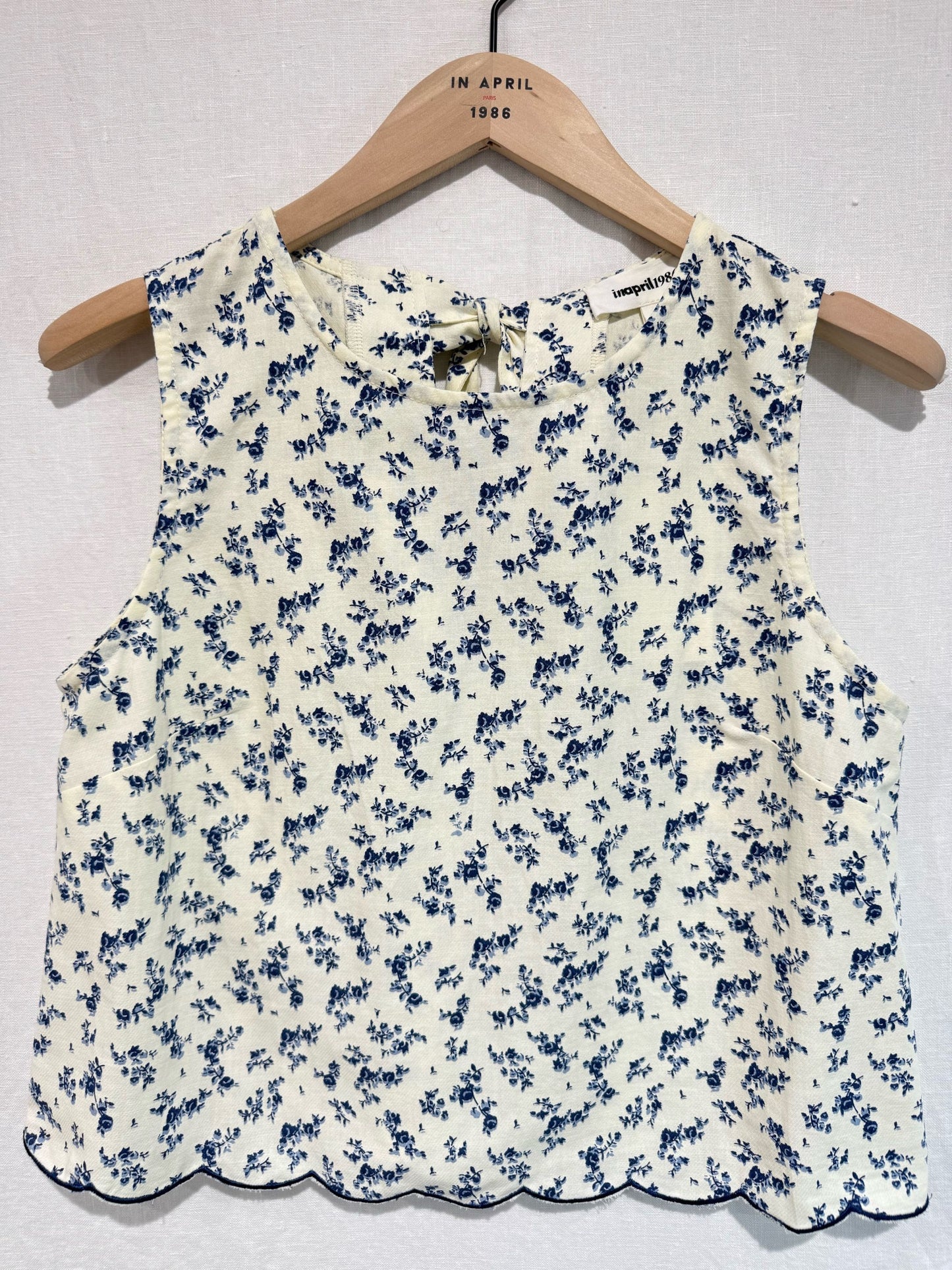 Navy Floral Scallop Edge Top