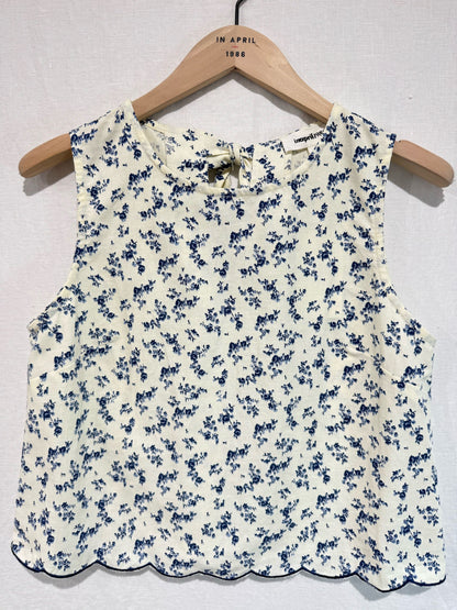 Navy Floral Scallop Edge Top