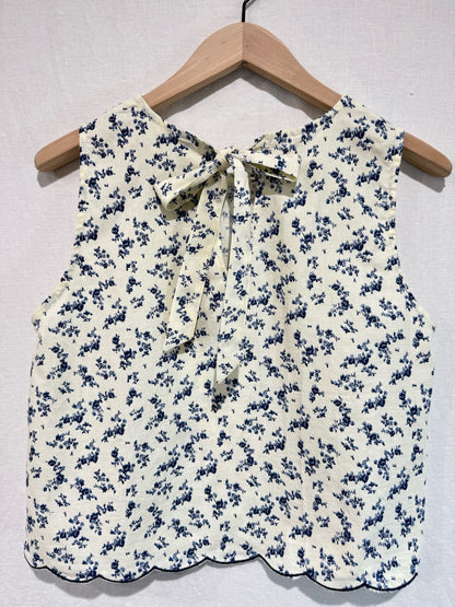 Navy Floral Scallop Edge Top