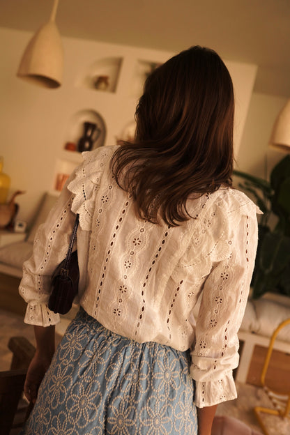 Boho Flower Embroidered Scallop Shorts -PRE ORDER