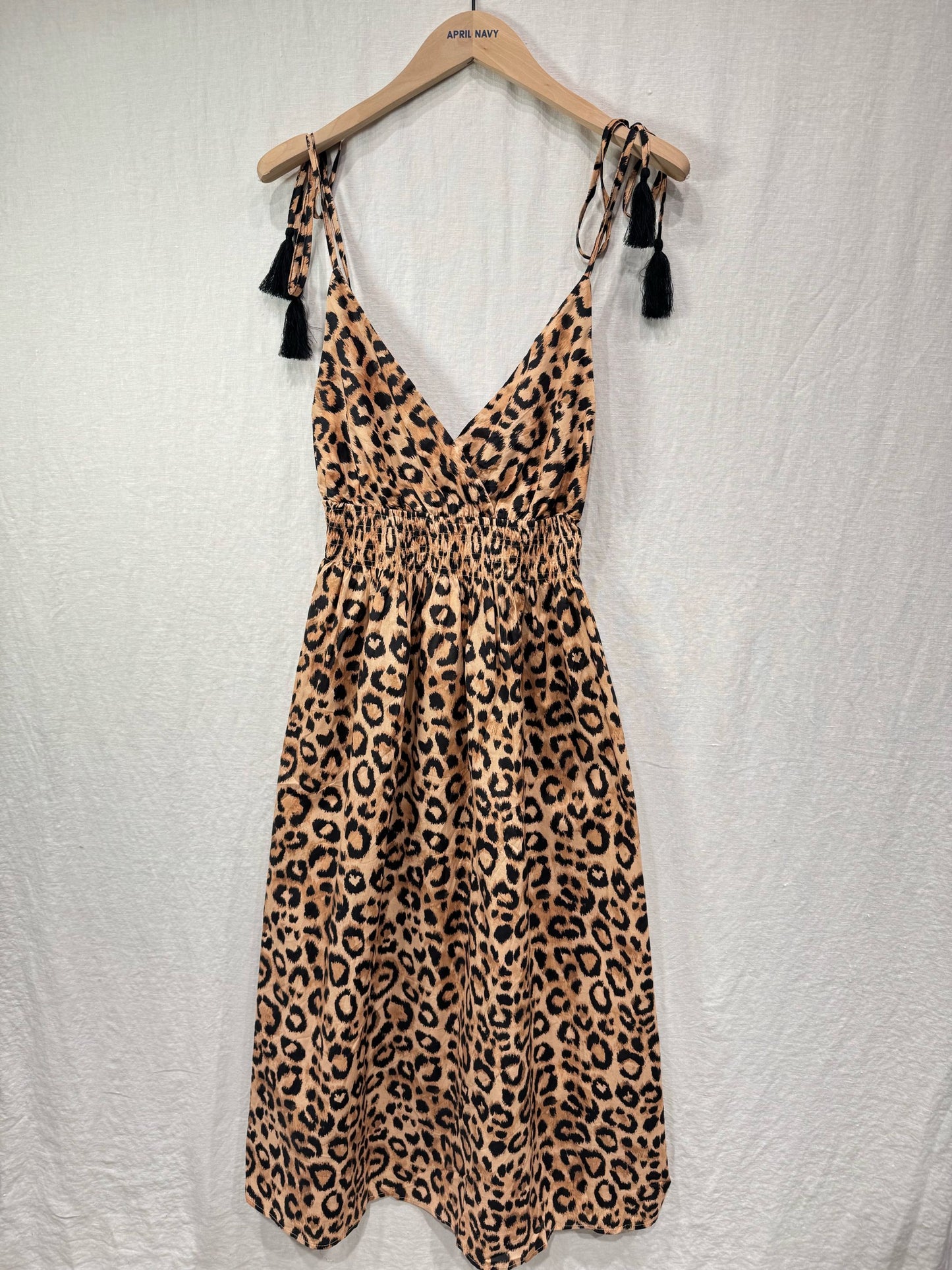 Leopard Boho Tie Shoulder Midi Dress