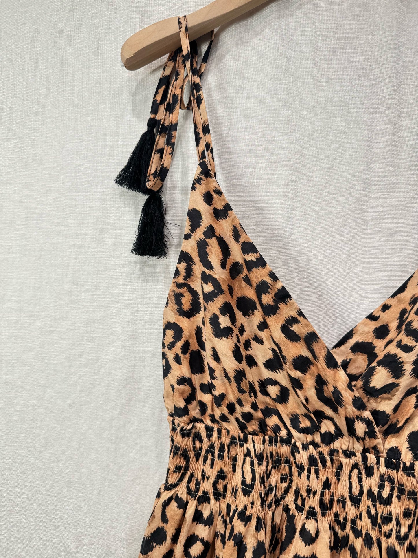 Leopard Boho Tie Shoulder Midi Dress