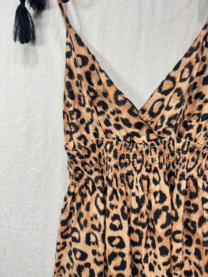 Leopard Boho Tie Shoulder Midi Dress
