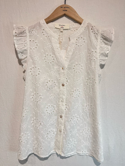 White Floral Broderie Anglaise Blouse - PRE. ORDER