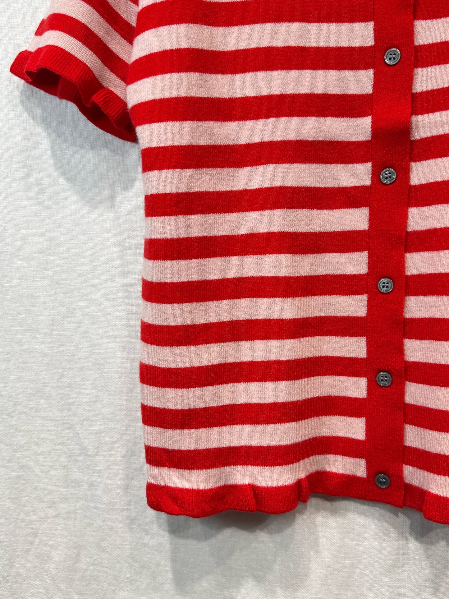 Pink/Red Stripe Knit Polo S/S Cardigan