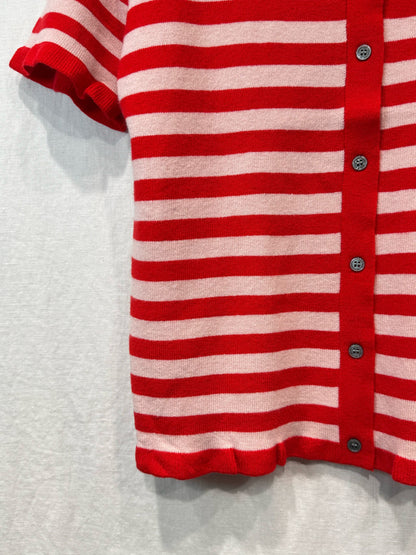 Pink/Red Stripe Knit Polo S/S Cardigan