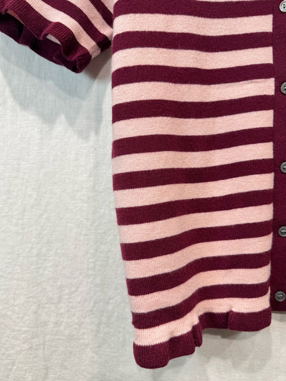 Pink/Red Stripe Knit Polo S/S Cardigan