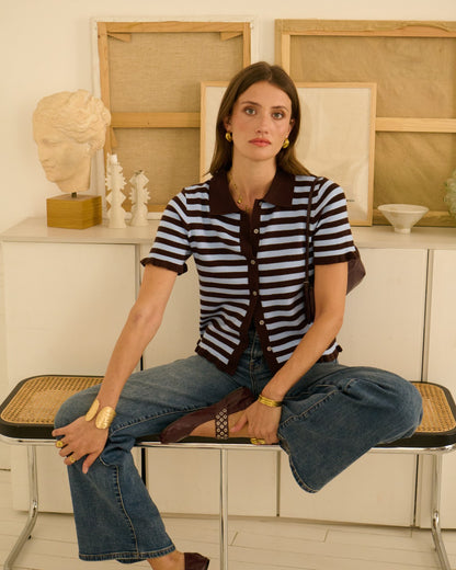 Pink/Red Stripe Knit Polo S/S Cardigan