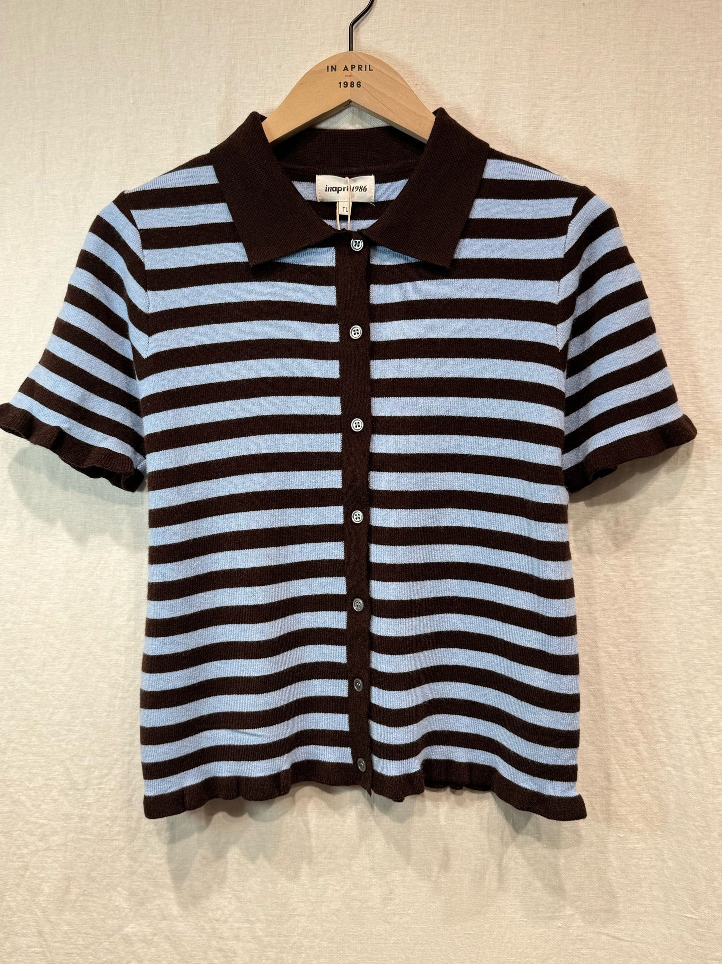 Blue/Chocolate Stripe S/S Cardigan