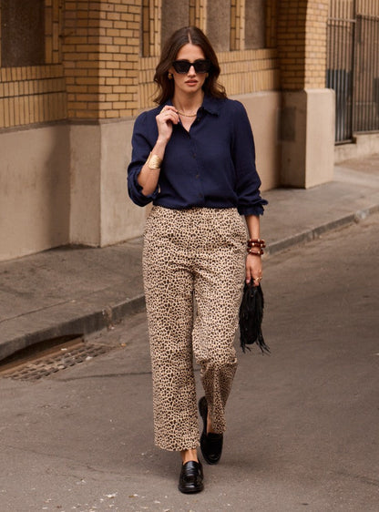 Leopard Print Straight Leg Trousers