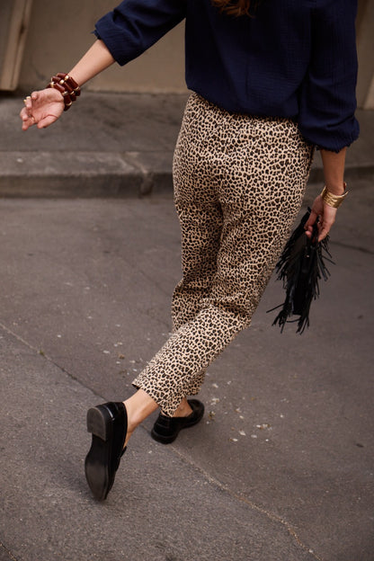 Leopard Print Straight Leg Trousers