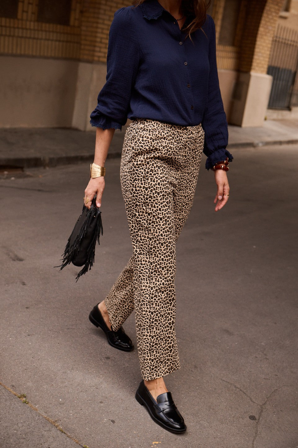 Leopard Print Straight Leg Trousers