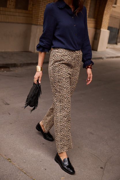 Leopard Print Straight Leg Trousers