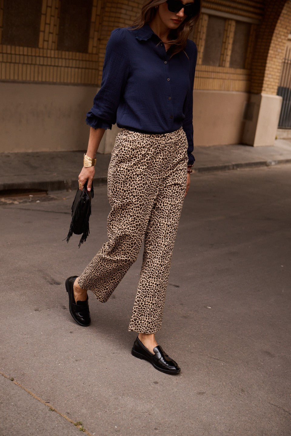 Leopard Print Straight Leg Trousers