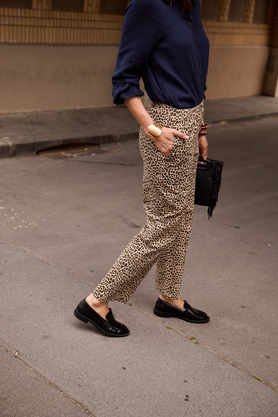 Leopard Print Straight Leg Trousers