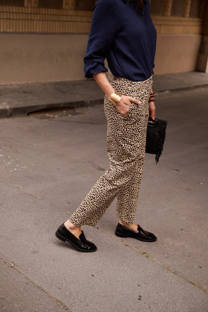 Leopard Print Straight Leg Trousers