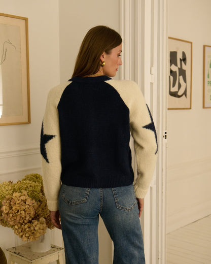 Navy/Cream Star Sleeve Cardigan