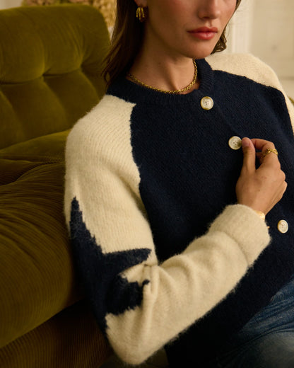 Navy/Cream Star Sleeve Cardigan