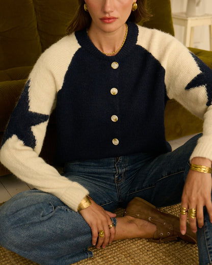 Navy/Cream Star Sleeve Cardigan