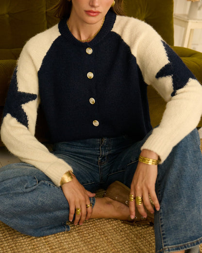 Navy/Cream Star Sleeve Cardigan