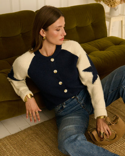 Navy/Cream Star Sleeve Cardigan