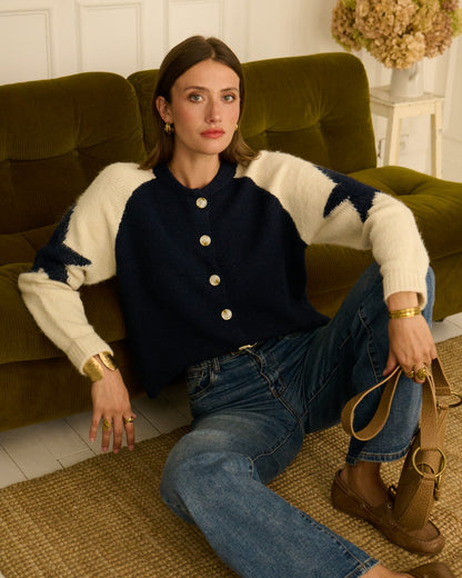 Navy/Cream Star Sleeve Cardigan