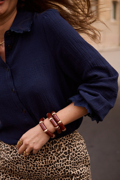 Chocolate Lace Trim Cotton Blouse