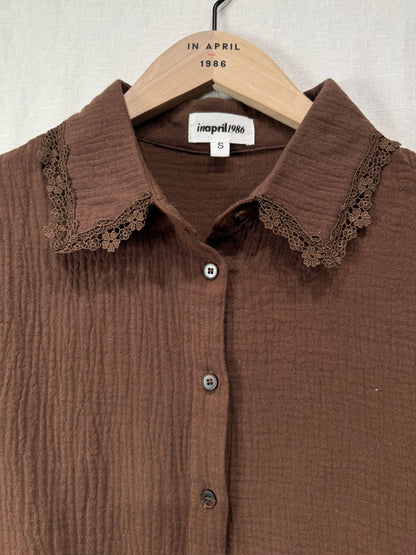 Chocolate Lace Trim Cotton Blouse