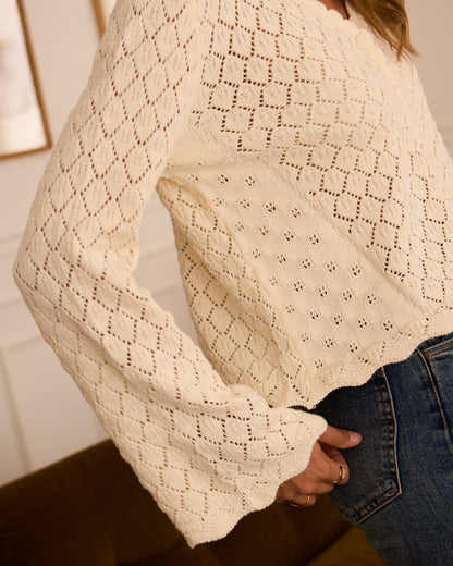 Cream Pointelle Knit Cardigan