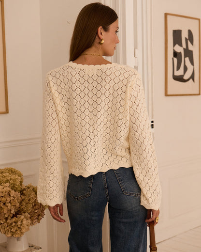Cream Pointelle Knit Cardigan