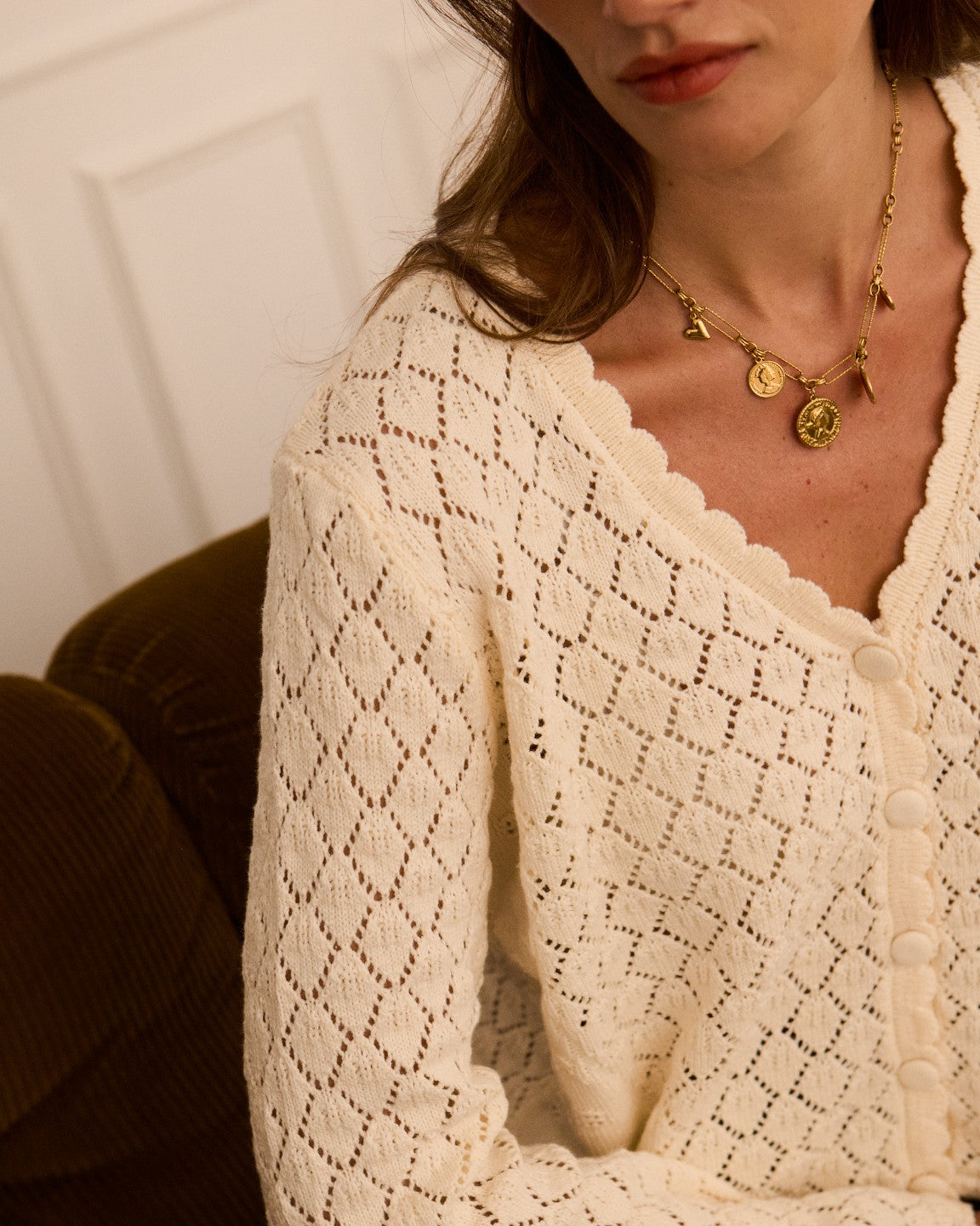 Cream Pointelle Knit Cardigan